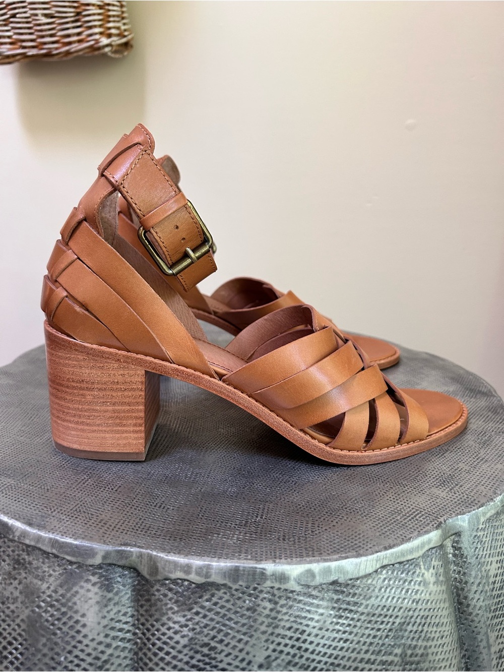 Frye ~ Bianca Huarache Tan Leather Block Heel Sandals size 11